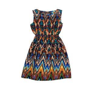 Speed Control Sleeveless Dress Womens M Multicolor Peacock Pattern Casual A Line
